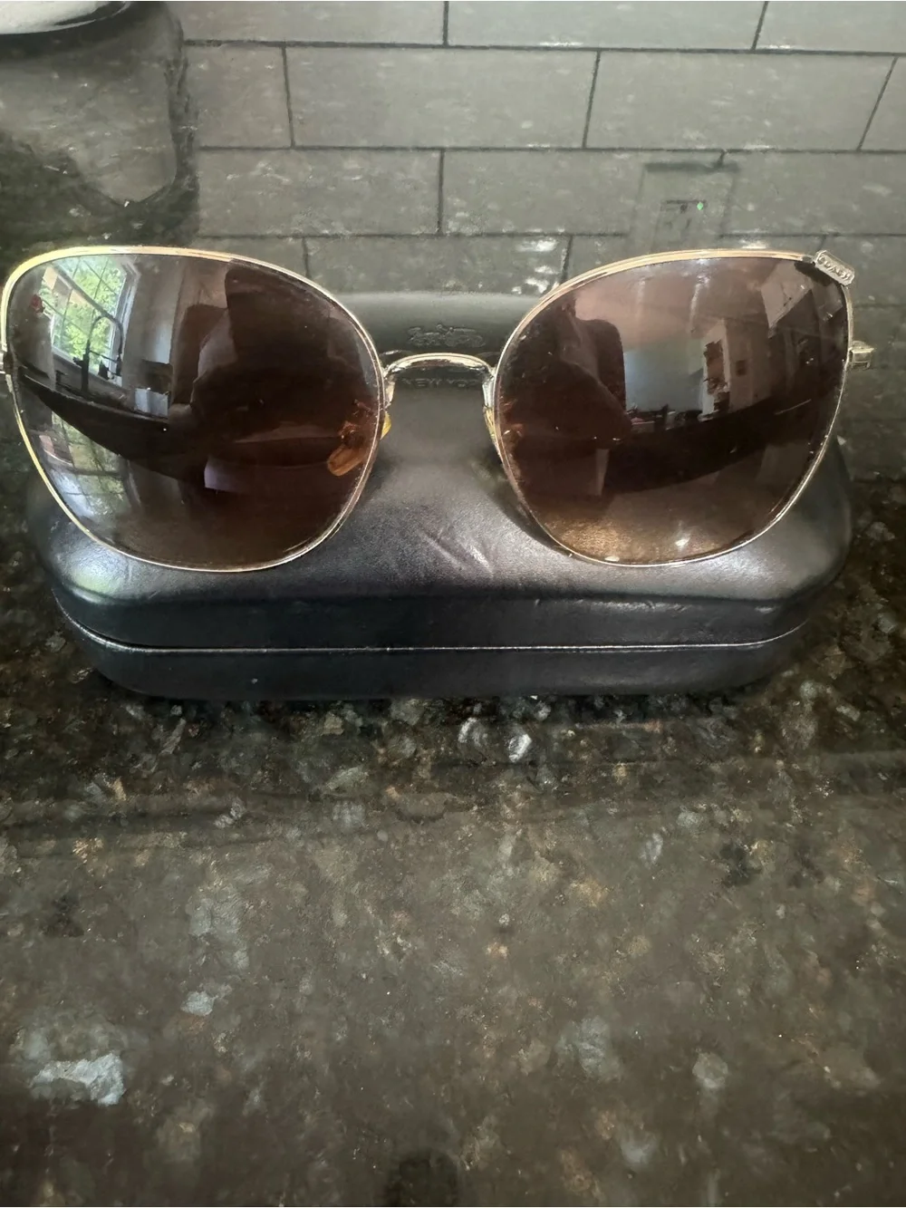 Coach Gold Metal Frame Sunglasses with Brown Lenses